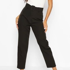 Wide Buckle Belt Straight Tapered Trouser - Black